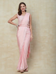 Pastel Light Pink Lycra Ready To Wear Saree With Embroidery Work With Blouse from PepaBai