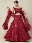 Red Silk Lehenga With Embroidery - PepaBai