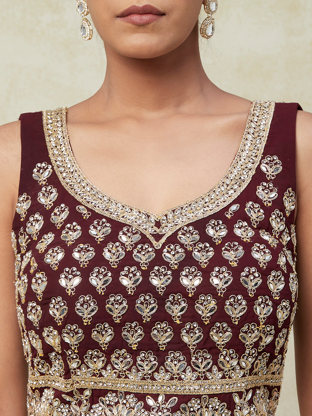 Maroon and Gold work Silk Women's Lehenga With Embroidery - PepaBai