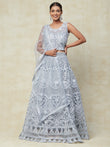 Grey Net Mesh Lehenga With Embroidery - PepaBai