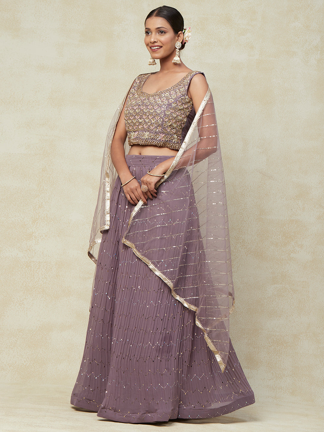 Mauve Georgette Lehenga With handwork Embroidery - PepaBai