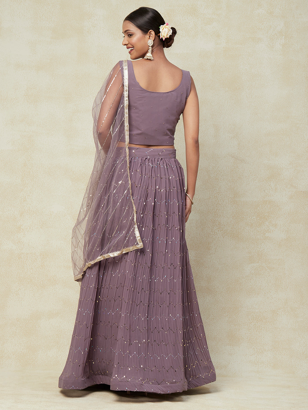 Mauve Georgette Lehenga With handwork Embroidery - PepaBai