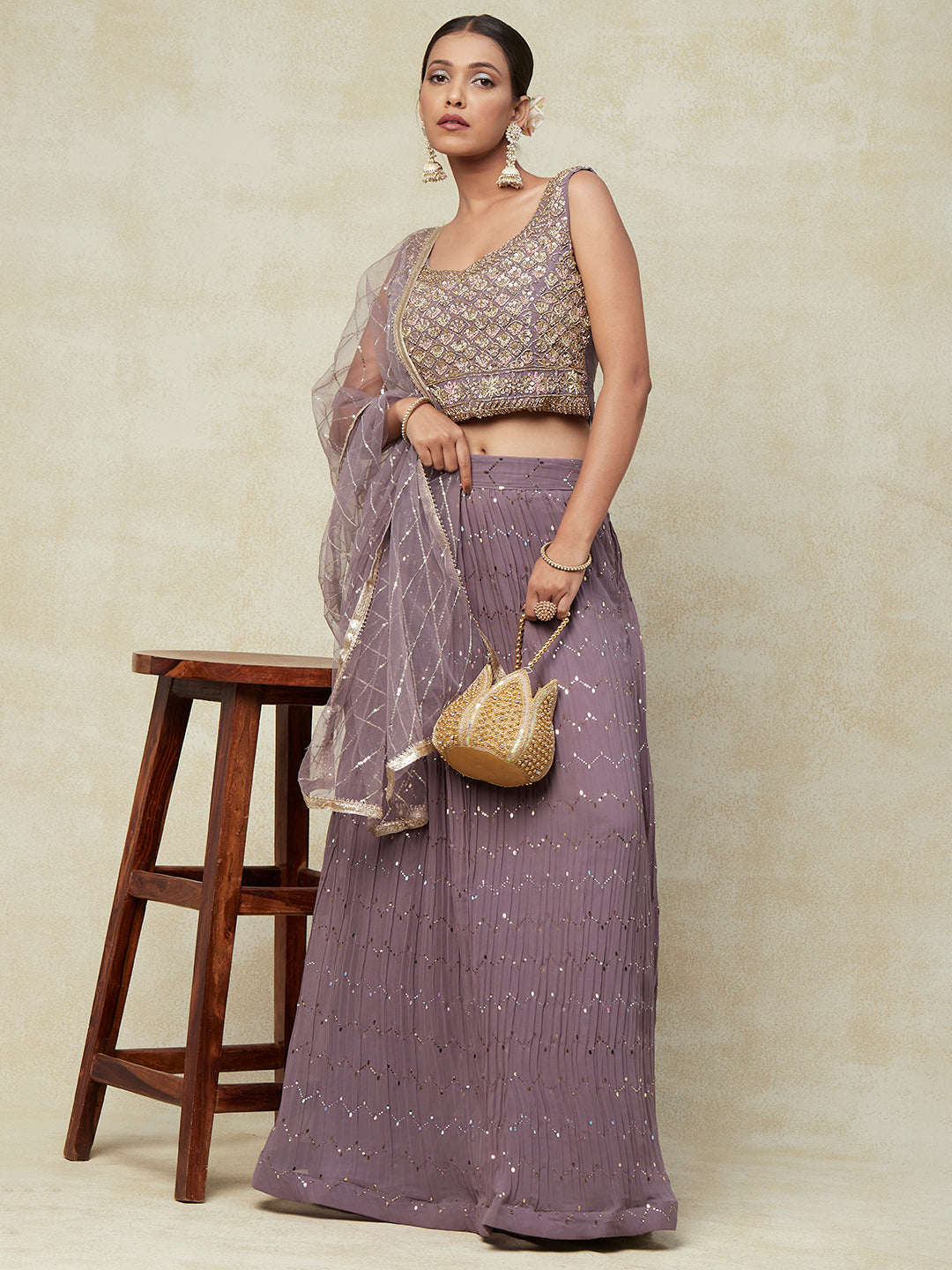 Mauve Georgette Lehenga With handwork Embroidery - PepaBai