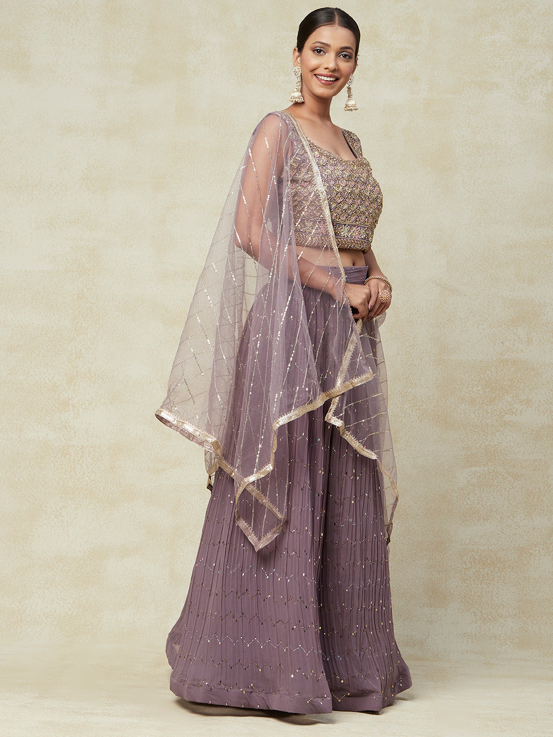 Mauve Georgette Lehenga With handwork Embroidery - PepaBai