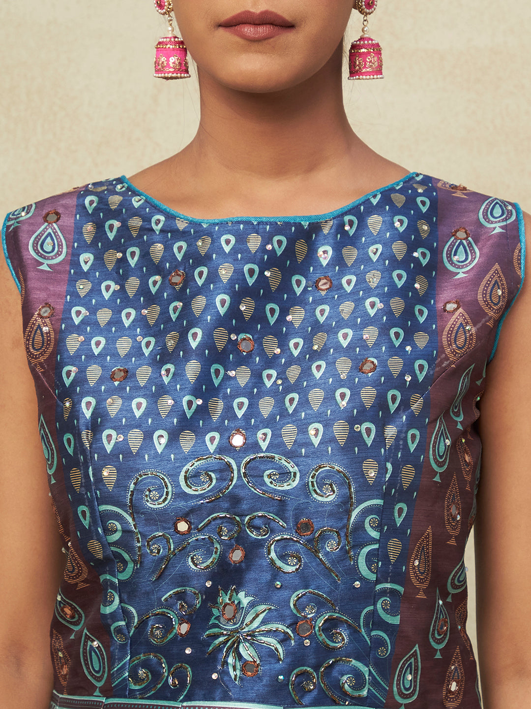 Blue Silk Digital Printed Gown With Dupatta - PepaBai