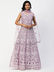 Purple Net Embroidery Gown With Dupatta - PepaBai