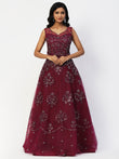 Maroon Net Embroidery Gown With Dupatta - PepaBai