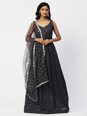 Black Georgette Embroidery Gown with Dupatta