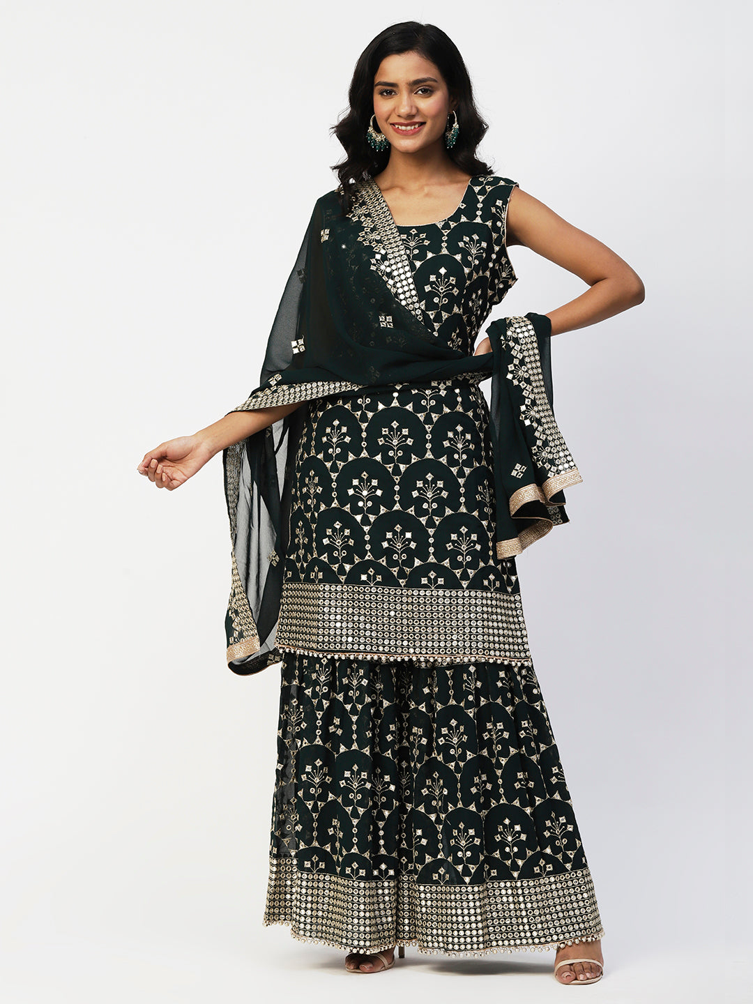 Black Georgette Sharara Suit With Embroidery - PepaBai