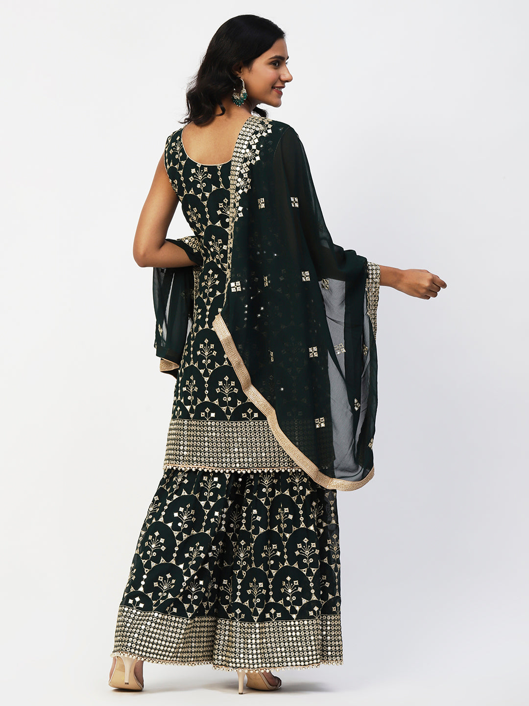 Black Georgette Sharara Suit With Embroidery - PepaBai