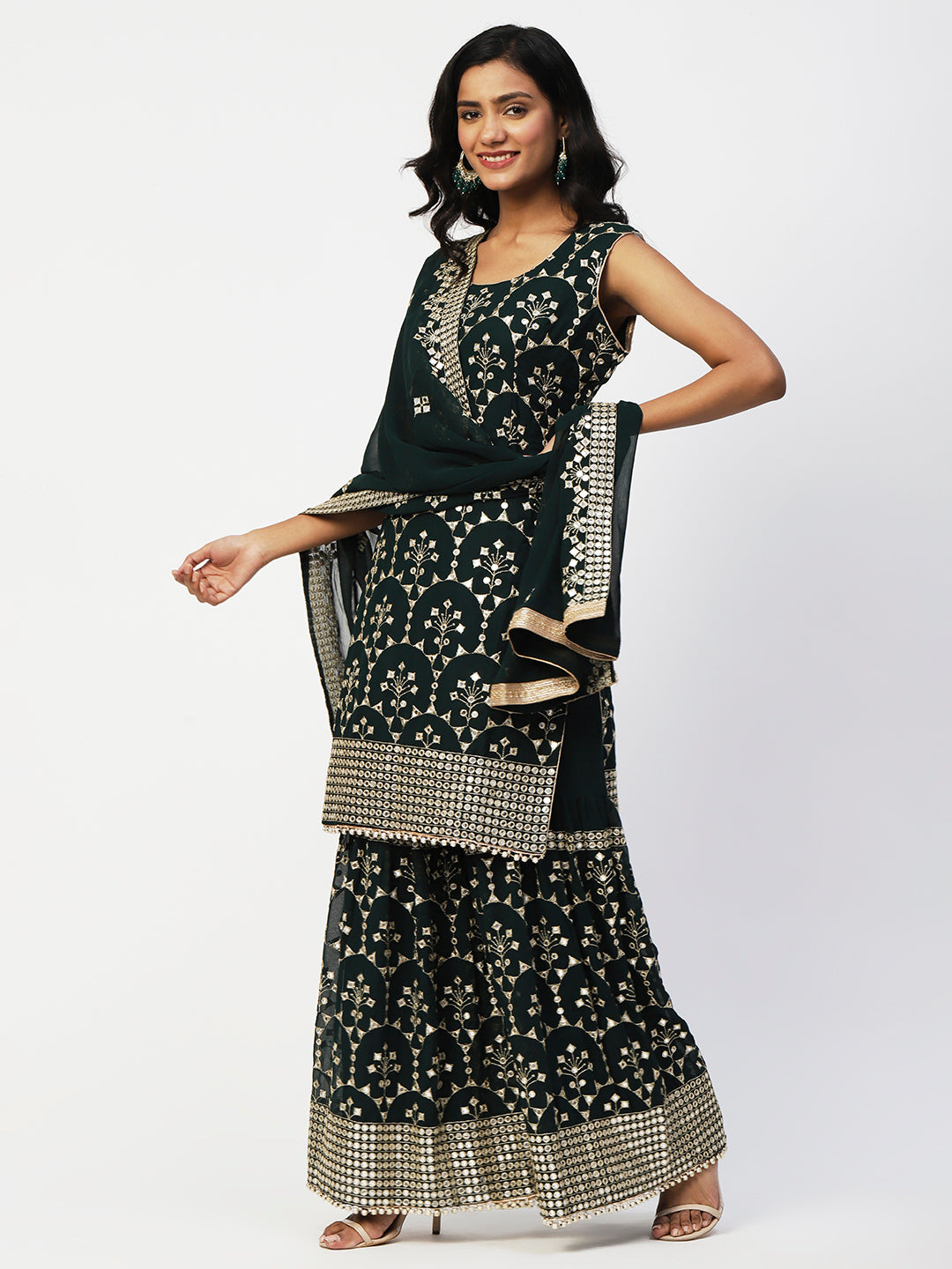 Black Georgette Sharara Suit With Embroidery - PepaBai