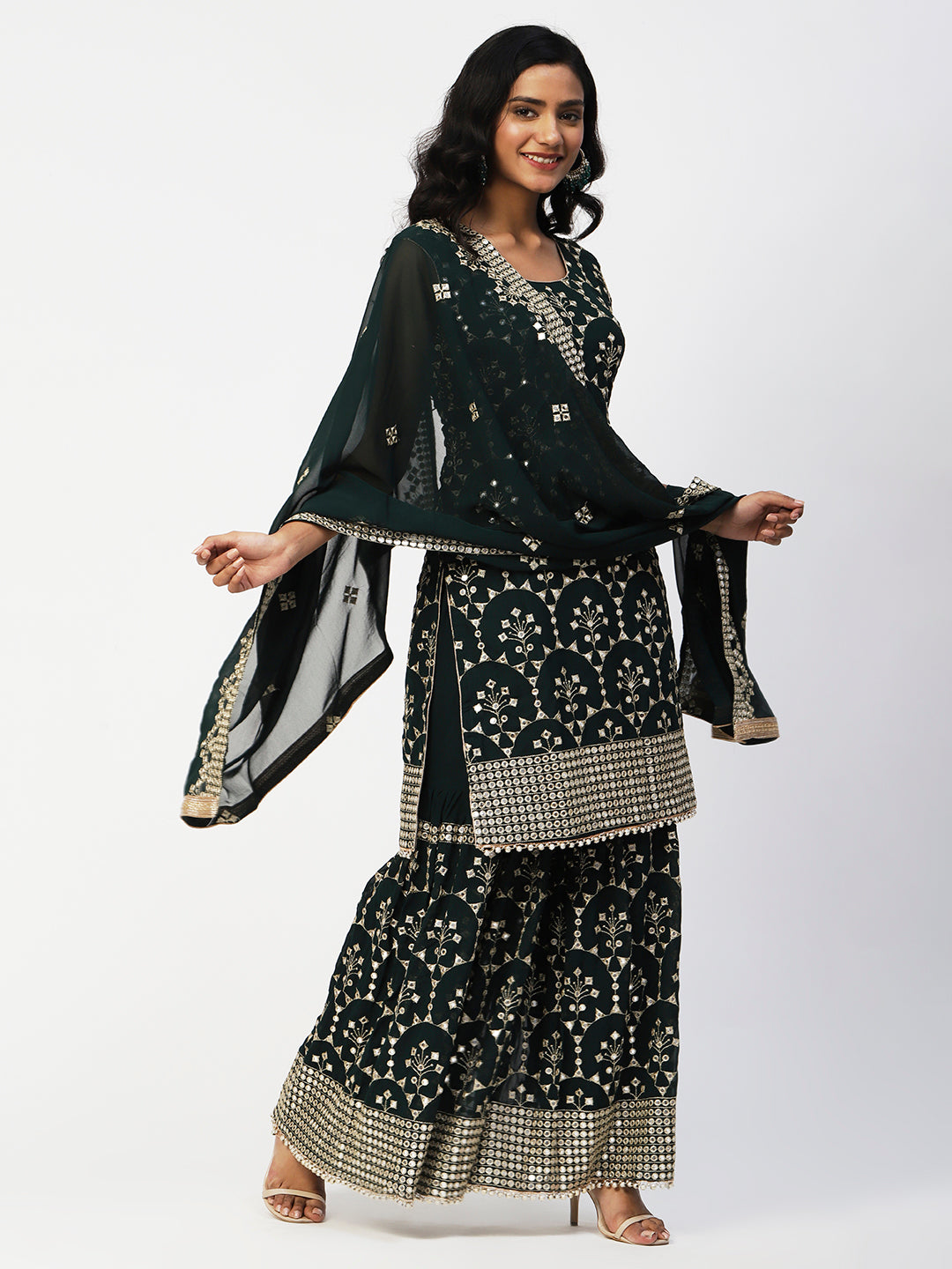 Black Georgette Sharara Suit With Embroidery - PepaBai