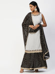 Grey & Black Georgette Sharara Suit With Embroidery - PepaBai