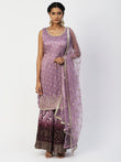 Mauve Dola Silk Sharara Suit With Embroidery - PepaBai