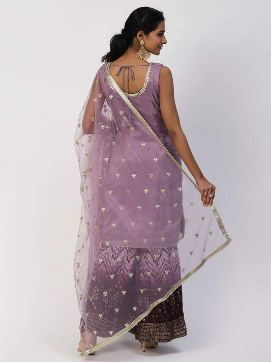 Mauve Dola Silk Sharara Suit With Embroidery - PepaBai