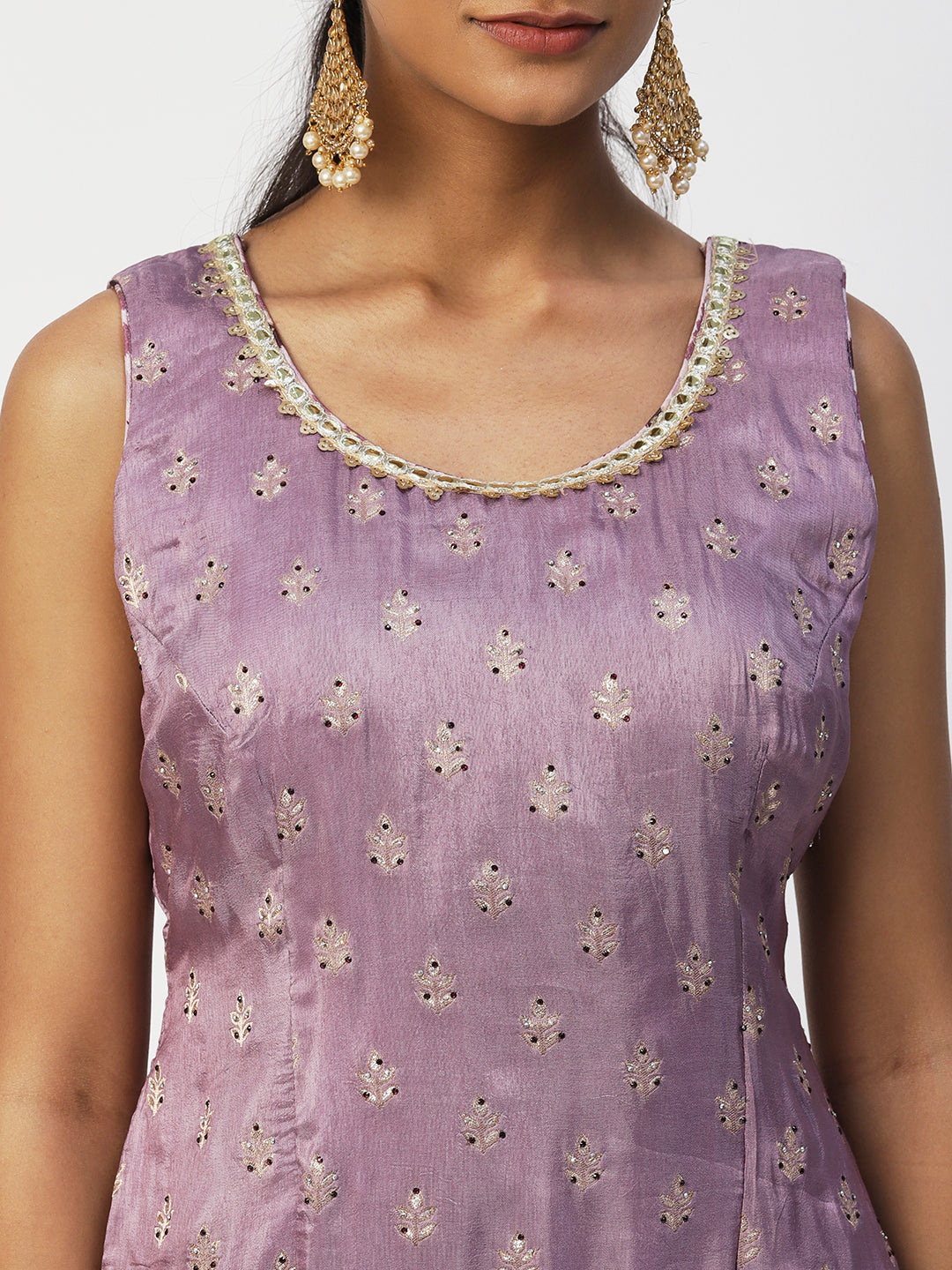 Mauve Dola Silk Sharara Suit With Embroidery - PepaBai