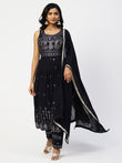 Black Georgette Embroidery Kurta Set With Dupatta - PepaBai