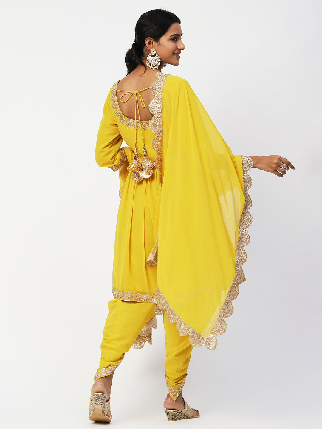 Yellow Georgette Solid Kurta Set With Dupatta from PepaBai