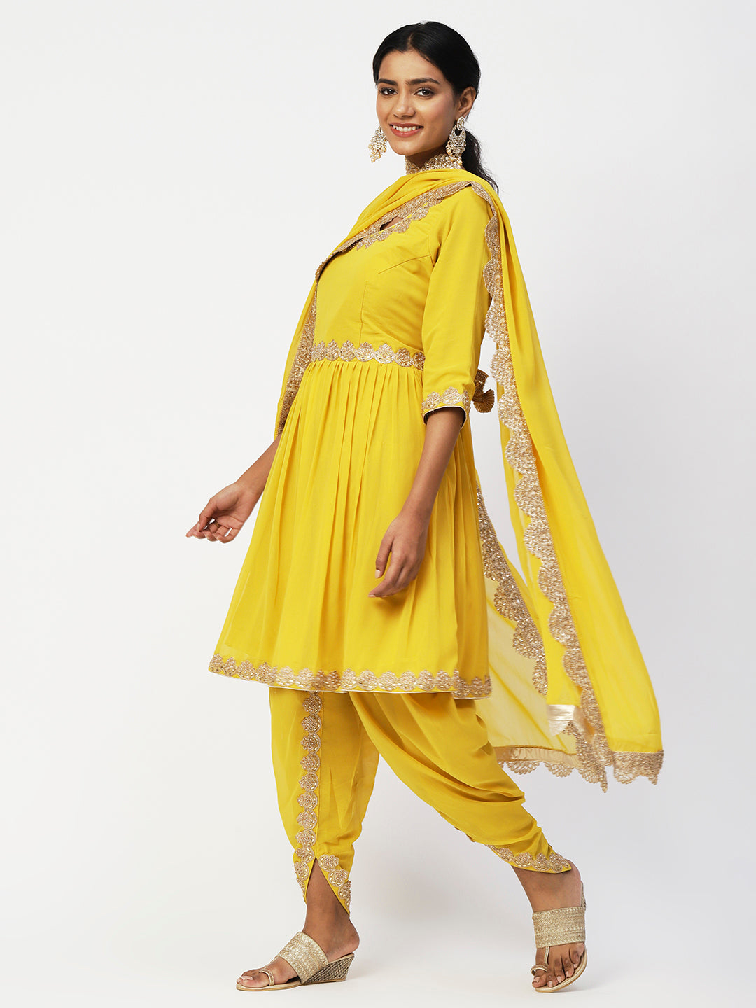 Yellow Georgette Solid Kurta Set With Dupatta from PepaBai