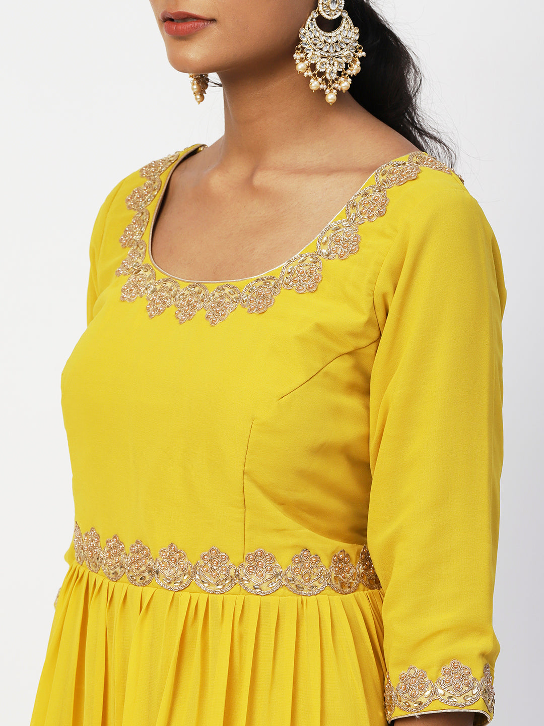 Yellow Georgette Solid Kurta Set With Dupatta - PepaBai