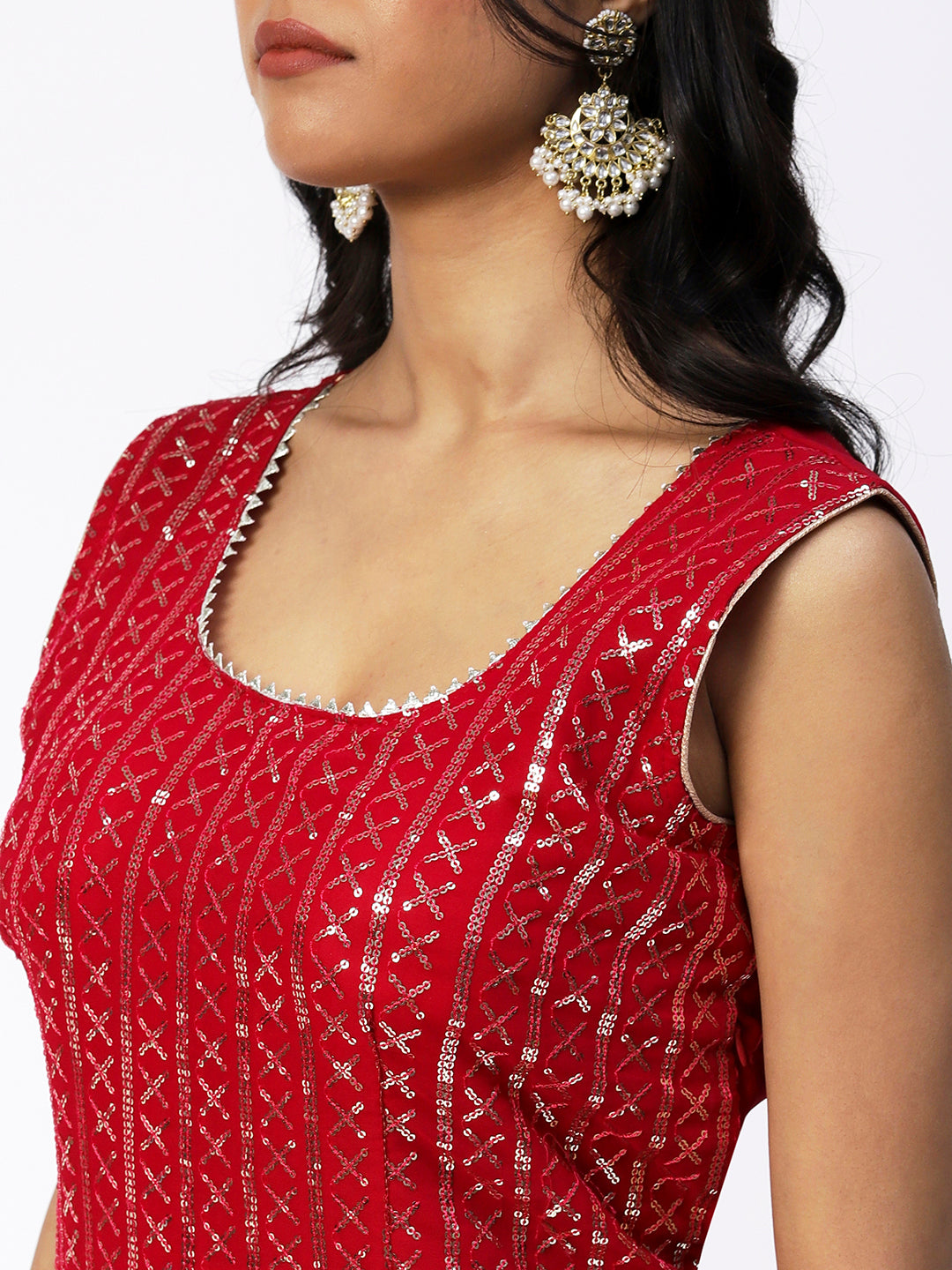 Red Georgette Sharara Suit With Embroidery - PepaBai
