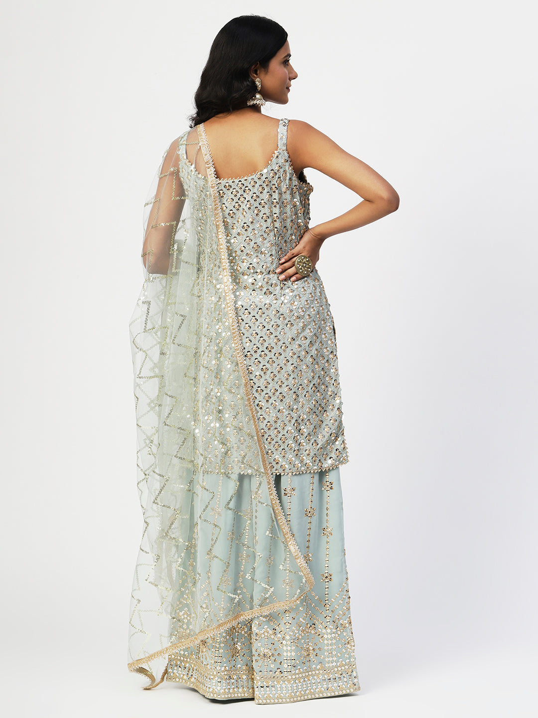 Light Blue Georgette Sharara Suit With Embroidery - PepaBai