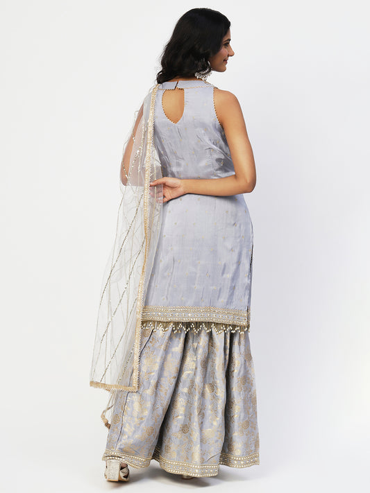 Grey Georgette Sharara Suit With Embroidery - PepaBai