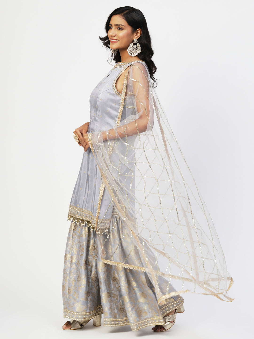 Grey Georgette Sharara Suit With Embroidery - PepaBai