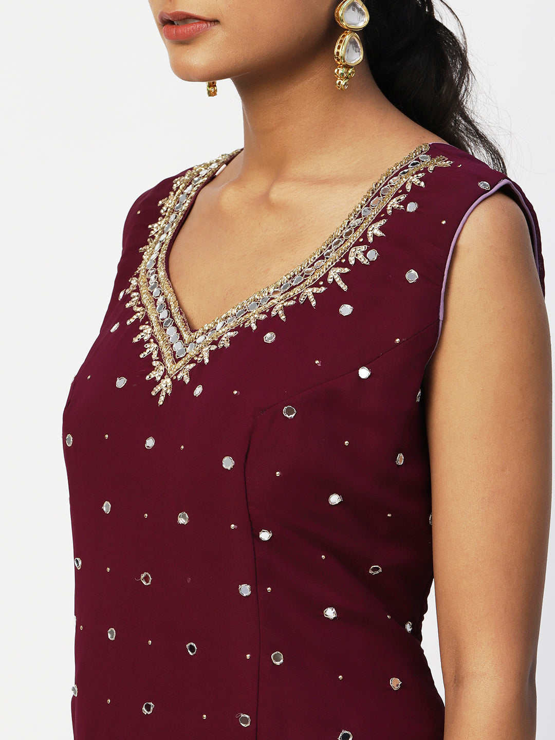 Wine & Purple Georgette Sharara Suit With Embroidery - PepaBai