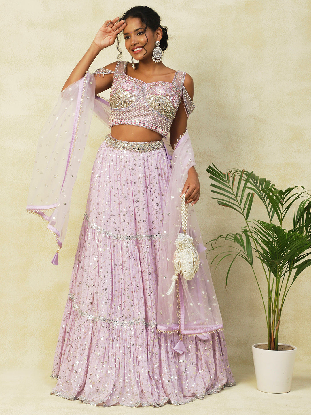 Purple Georgette Lehenga Adorned with Exquisite Embroidery - PepaBai