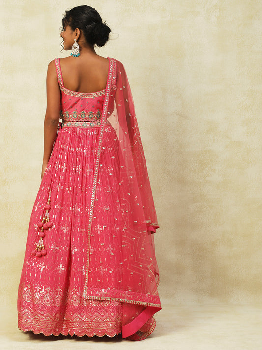 Pink Georgette Lehenga With Embroidery - PepaBai