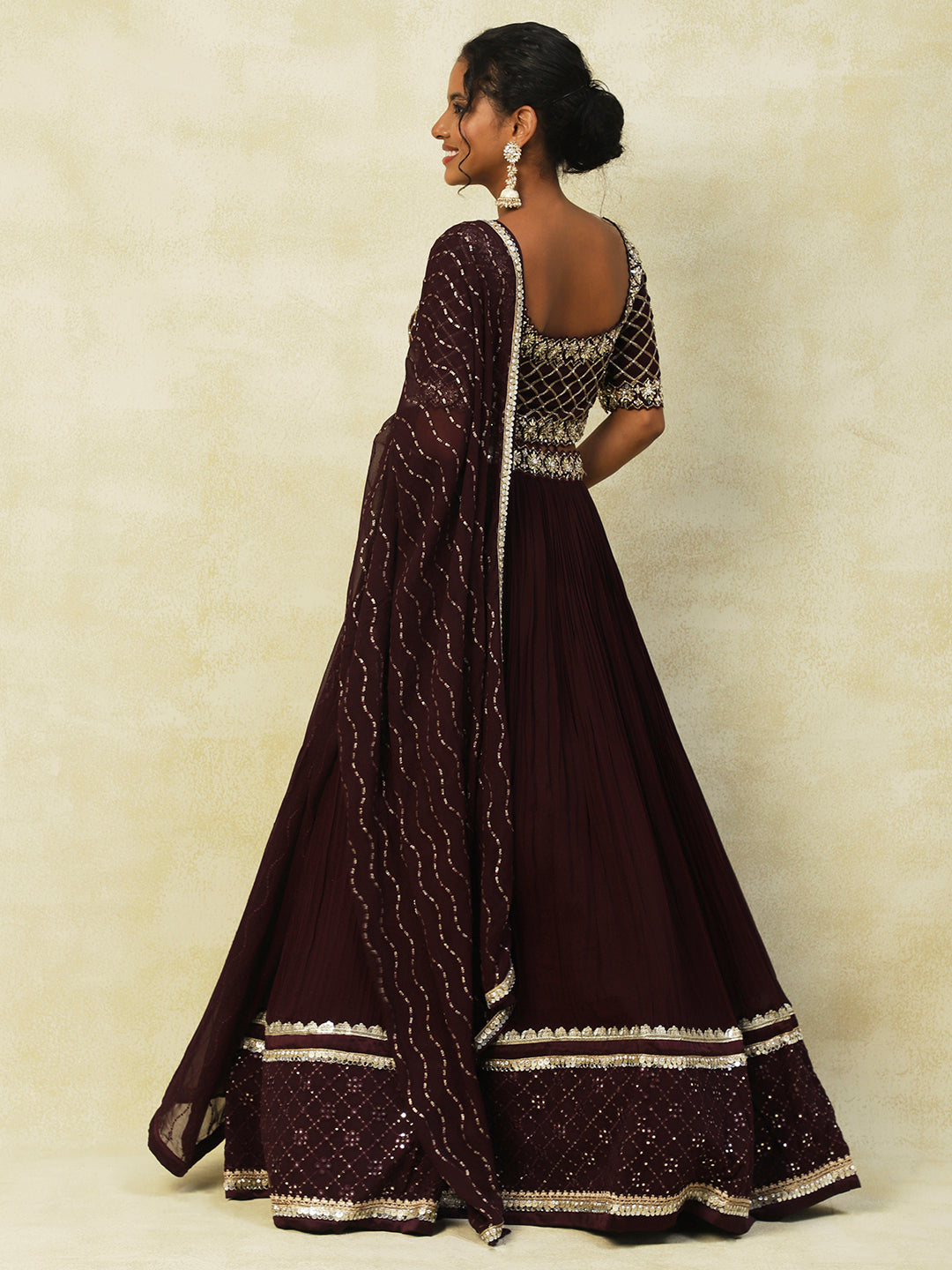 Wine Georgette Lehenga With Embroidery - PepaBai