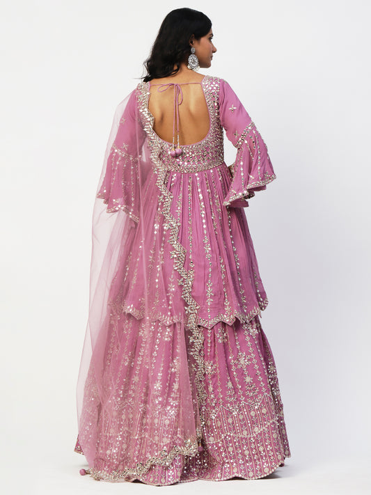 Onion Georgette Lehenga With Embroidery - PepaBai