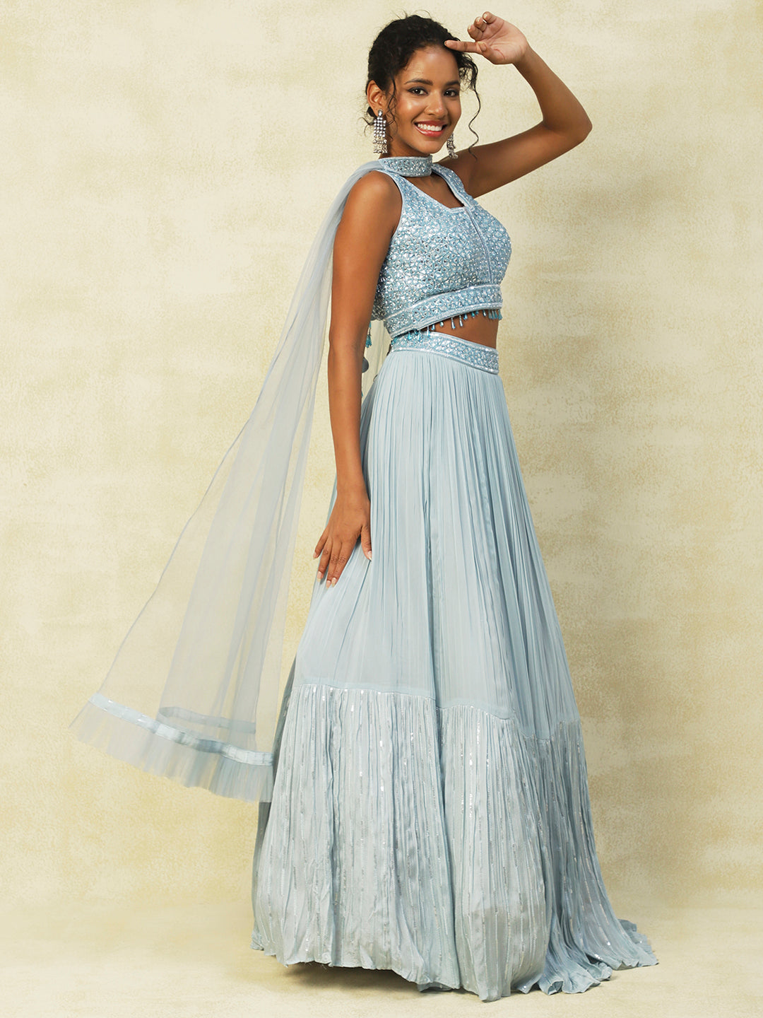 Light Blue Georgette Lehenga With Embroidery from PepaBai