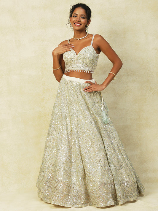 Pista Georgette Lehenga With Embroidery - PepaBai