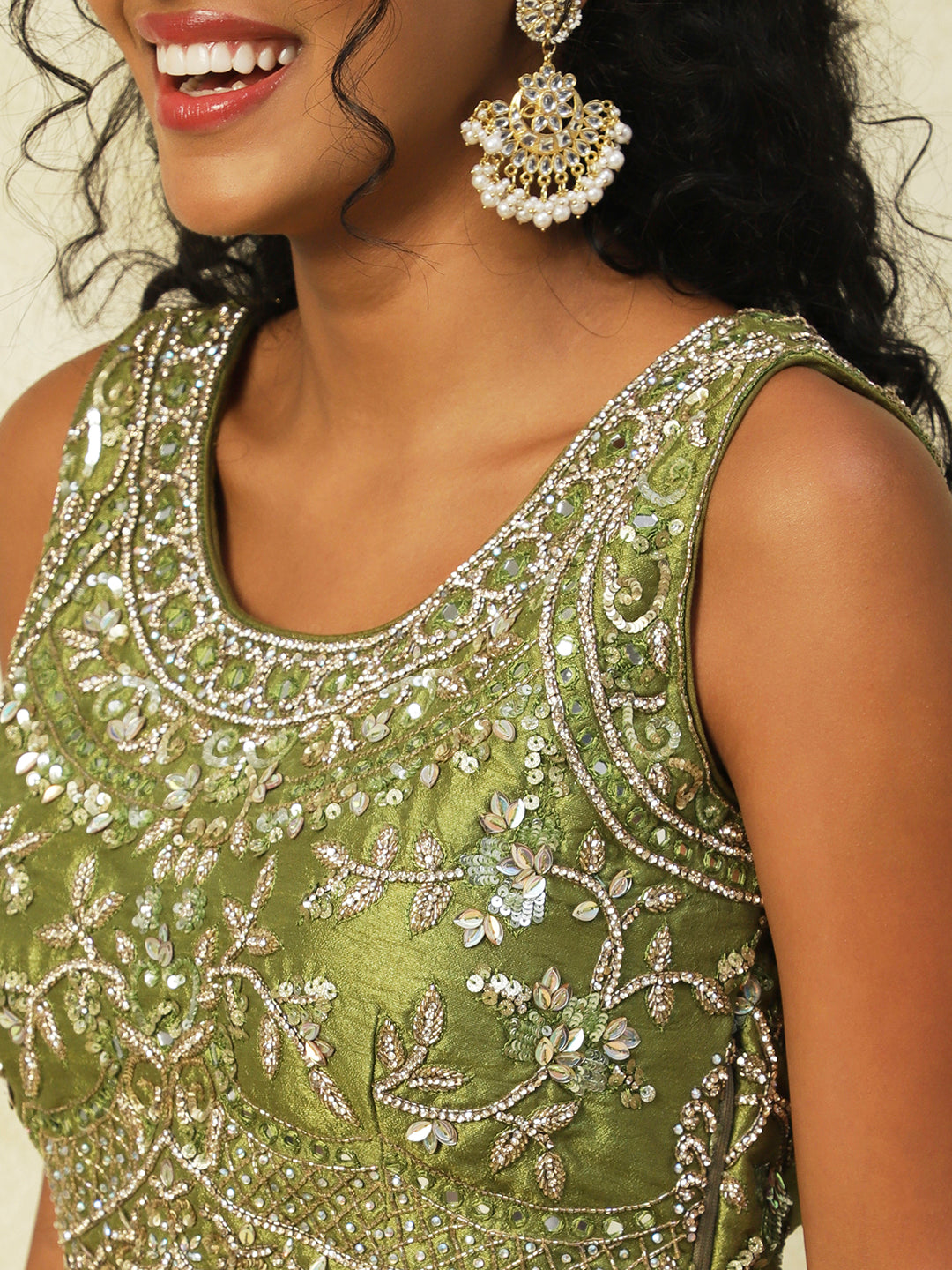 Mehndi Green Georgette Lehenga With Embroidery - PepaBai