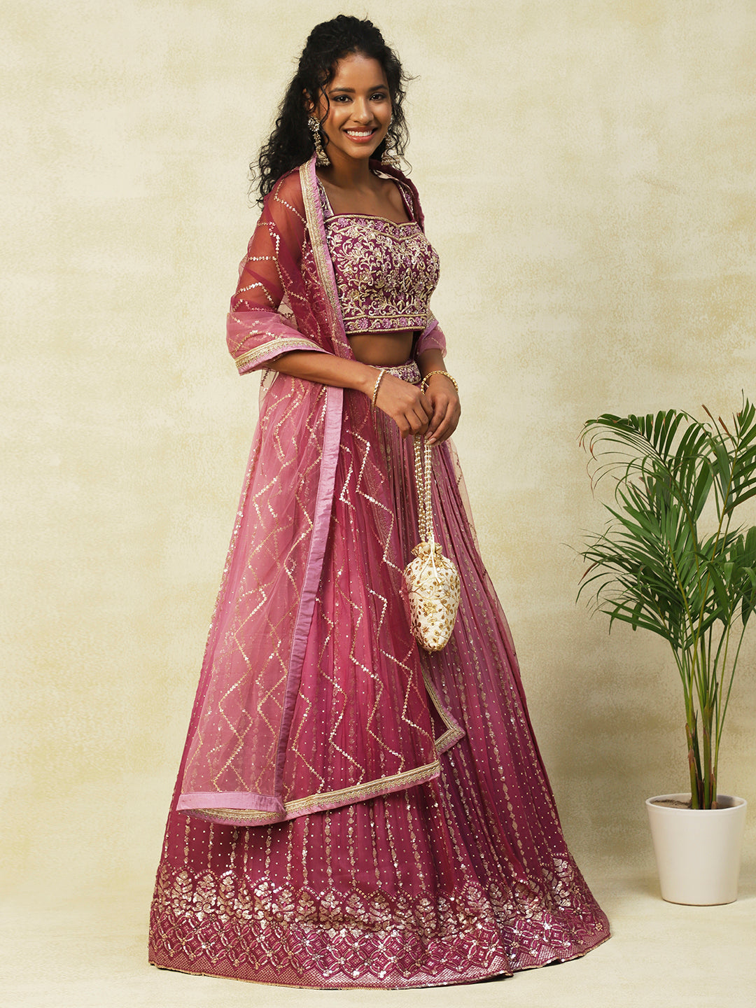 Onion-Pink Georgette Lehenga With Embroidery from PepaBai