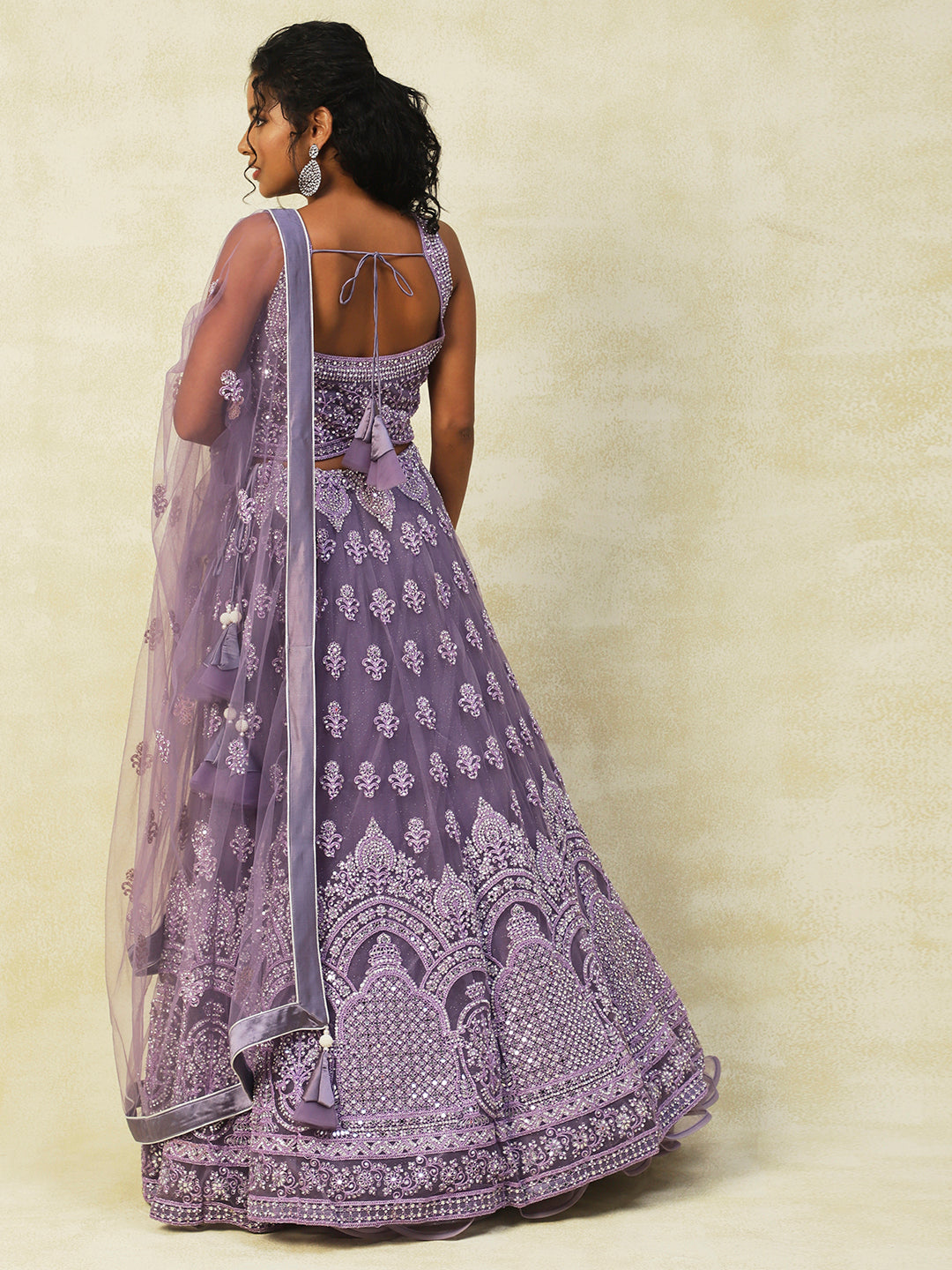 Purple Net Lehenga With Embroidery - PepaBai