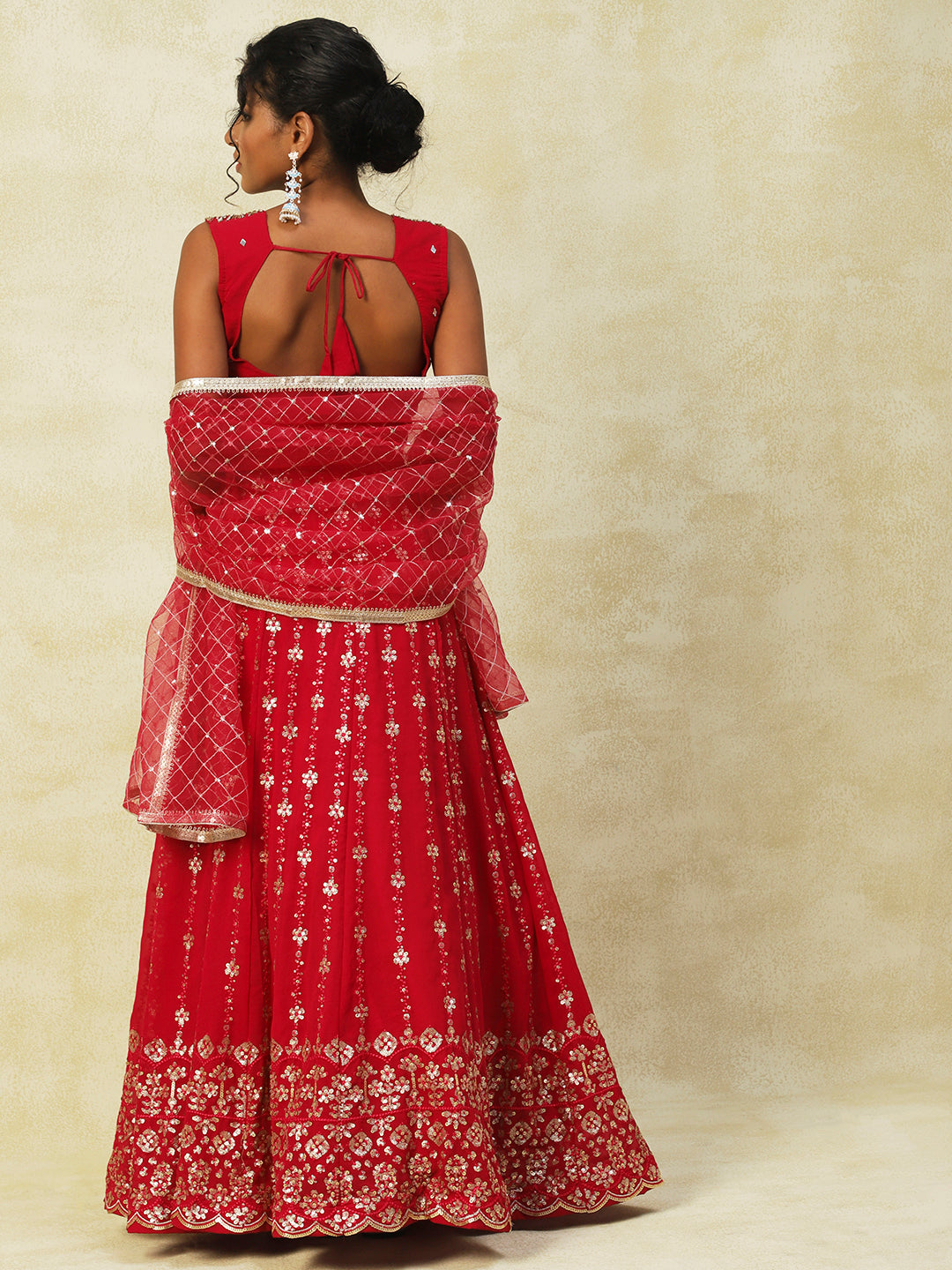 Red Net Lehenga With Embroidery - PepaBai