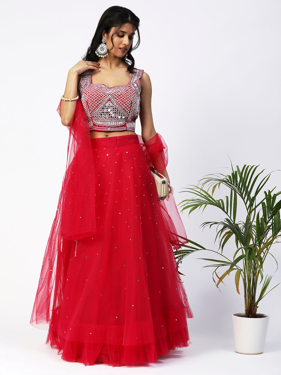 Red Georgette Lehenga with Beautiful Floral Embroidery - PepaBai