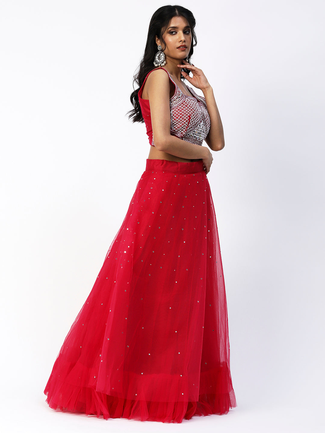 Red Georgette Lehenga with Beautiful Floral Embroidery - PepaBai