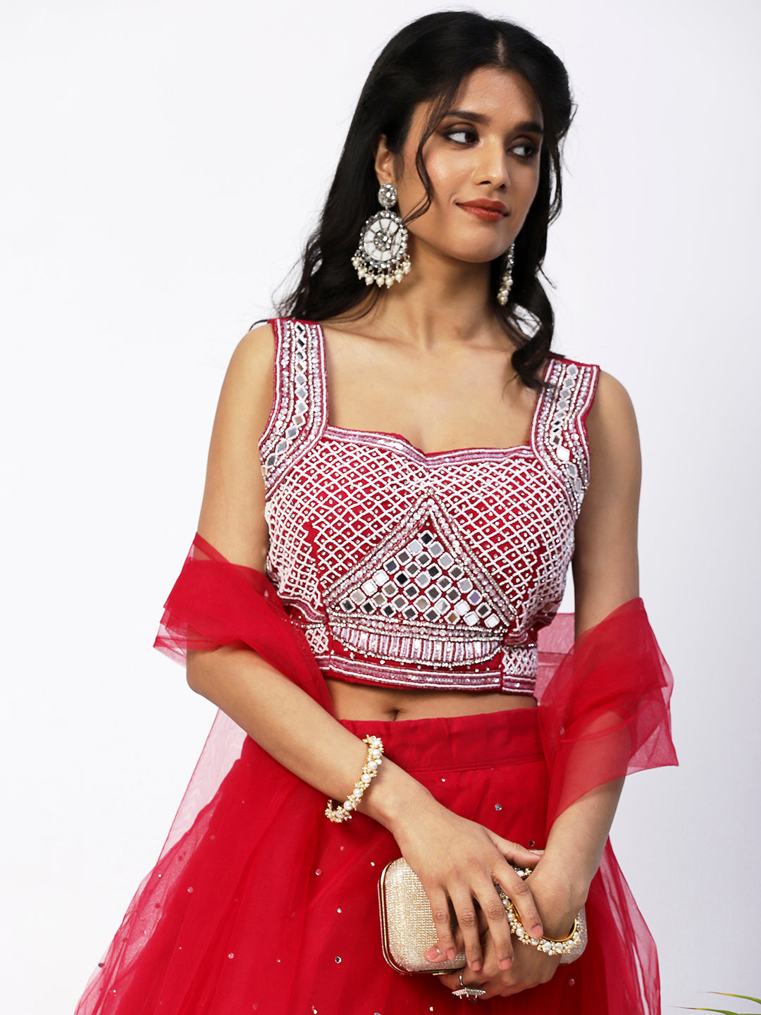 Red Georgette Lehenga with Beautiful Floral Embroidery - PepaBai