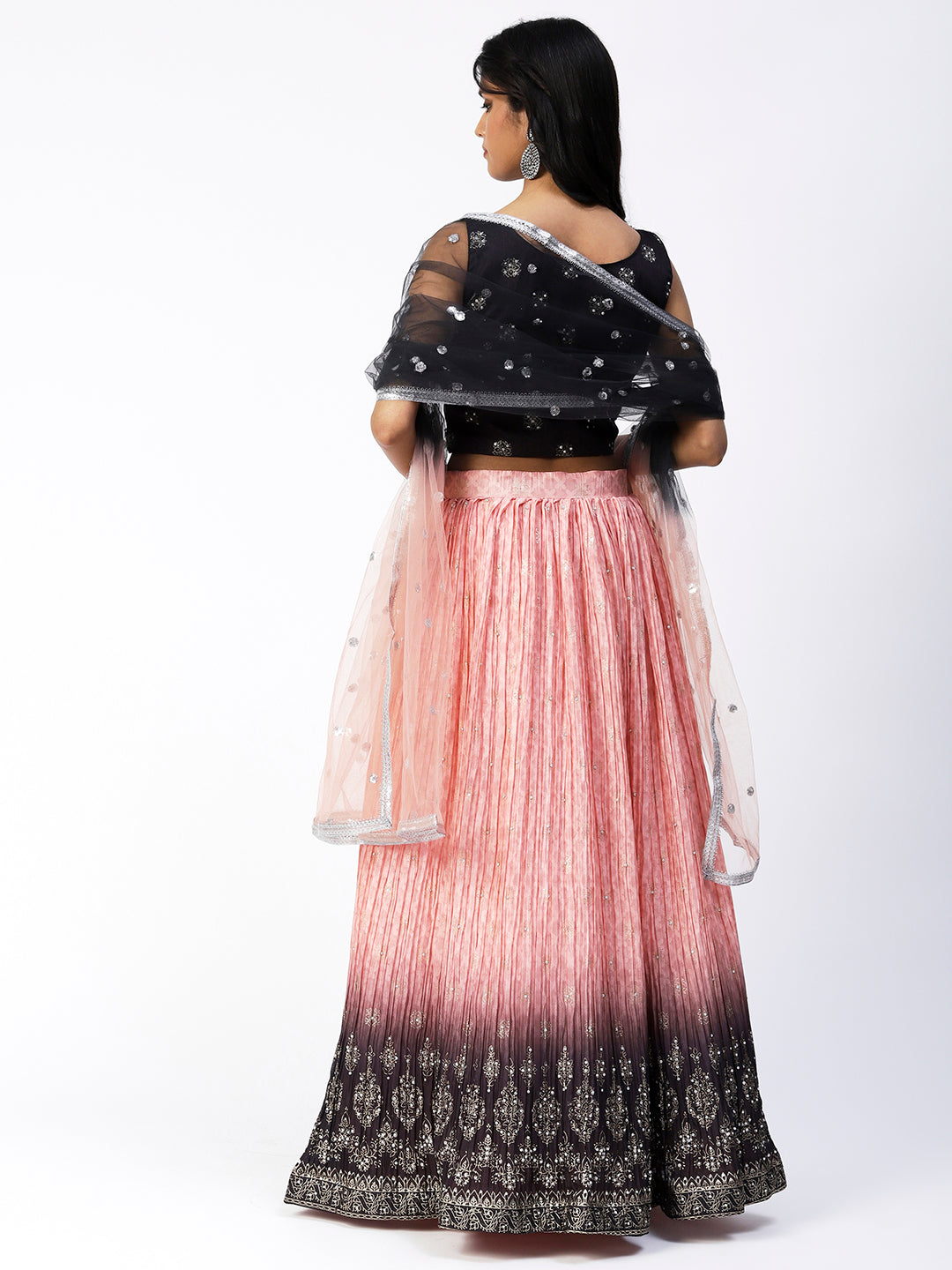 Pink-Black Georgette Lehenga With Embroidery - PepaBai