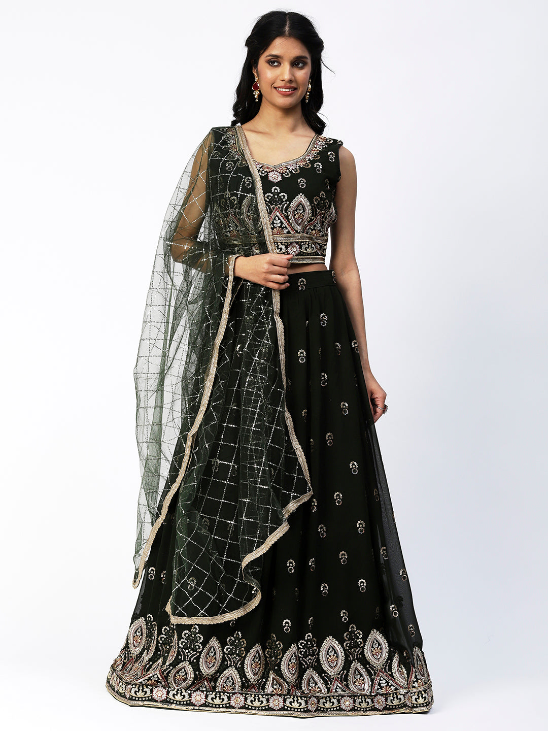 Black Georgette Lehenga With Embroidery - PepaBai