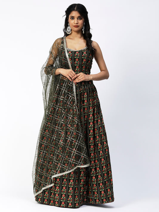 Black Georgette Printed Lehenga - PepaBai