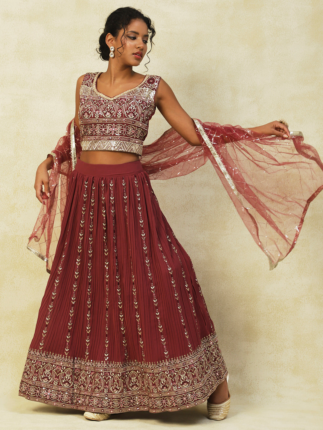 Brown-Colored Georgette Lehenga with Exquisite Embroidery - PepaBai
