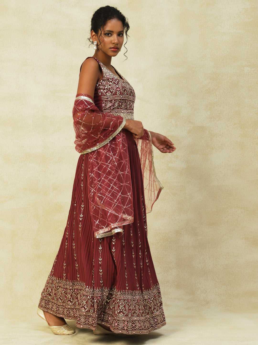 Brown-Colored Georgette Lehenga with Exquisite Embroidery - PepaBai