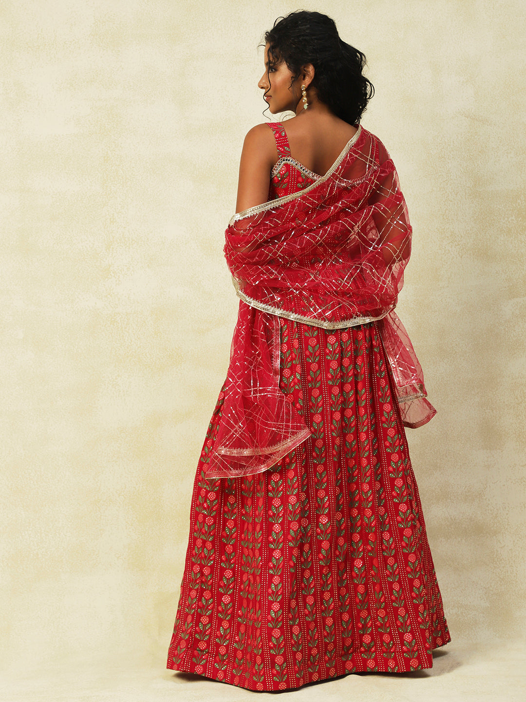 Red Georgette Printed Lehenga - PepaBai