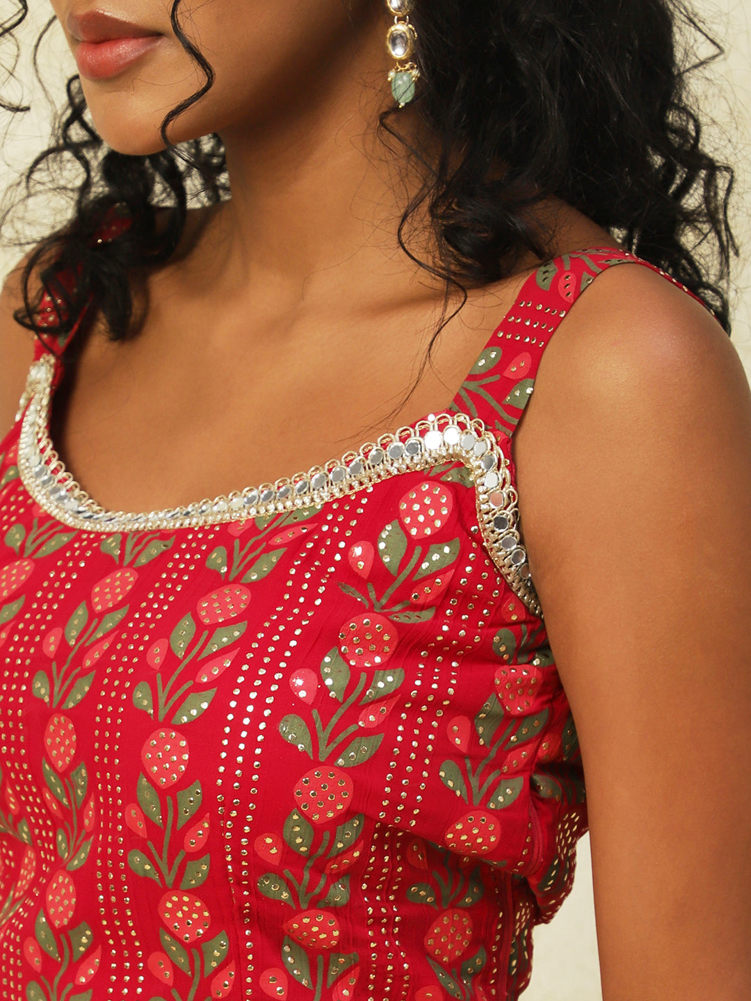 Red Georgette Printed Lehenga - PepaBai