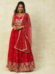 Red Georgette Lehenga With Embroidery - PepaBai